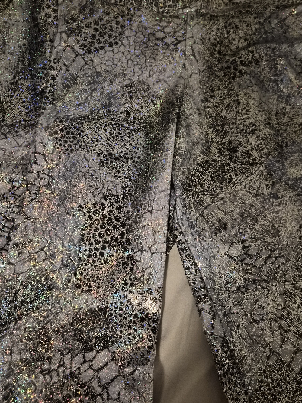 Gold Stitches Holographic Silver and Black Dragon Leggings